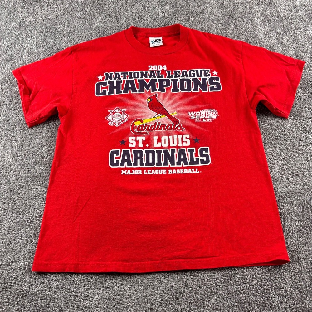 Vintage St. Louis Cardinals T Shirt Mens L Red 2004 NL Championship Double Sided